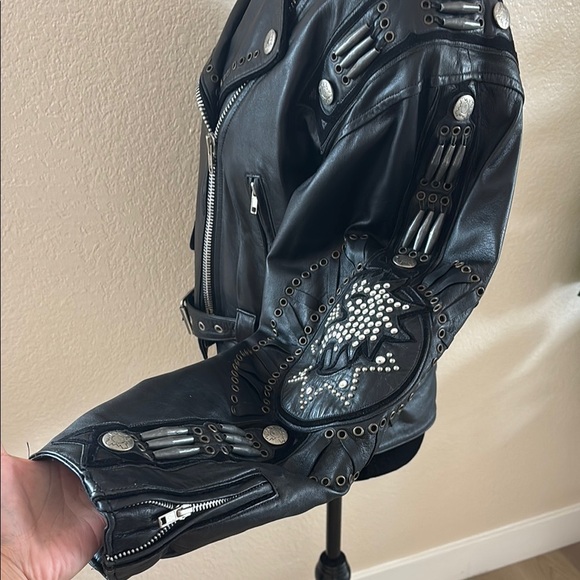 RARE VINTAGE BAJA Trading Company Studded Eagle Rhinestone 100% Leather Jacket - Picture 5 of 16